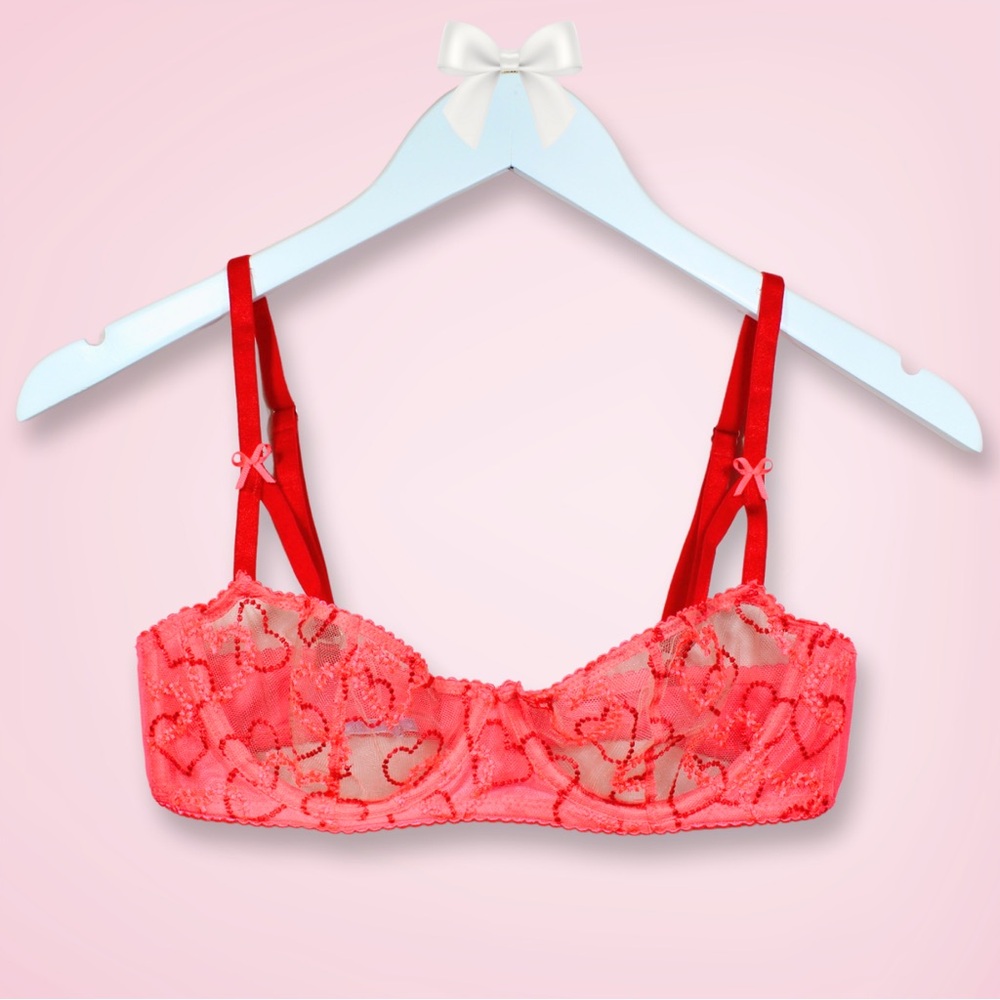 Savage X Fenty Linking Hearts Lace Balconette Bra | Size 34B, Like New, Pink